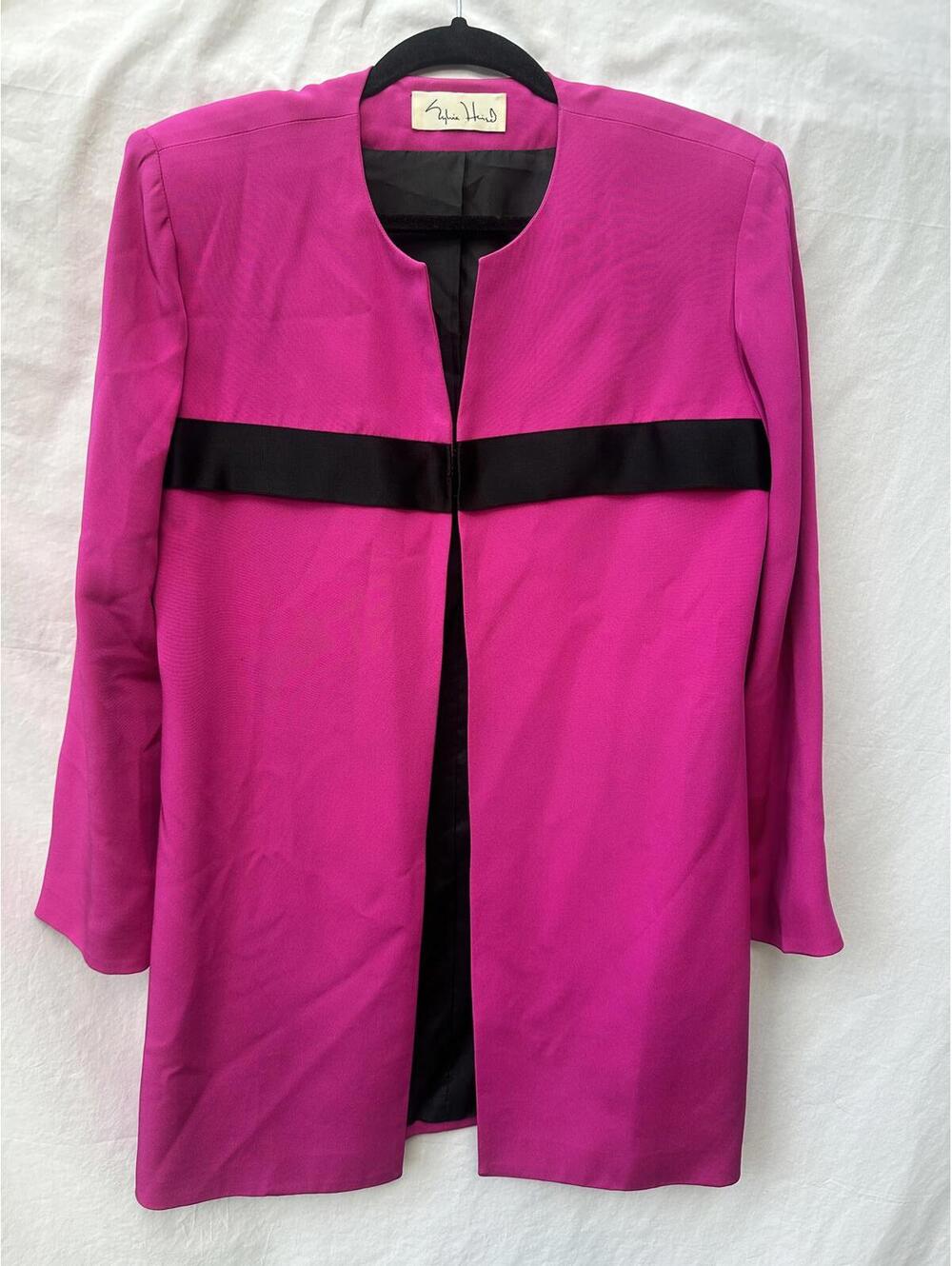 Sylvia Heisel Pink and Black Long Sleeve Color Block Jacket 80s Size